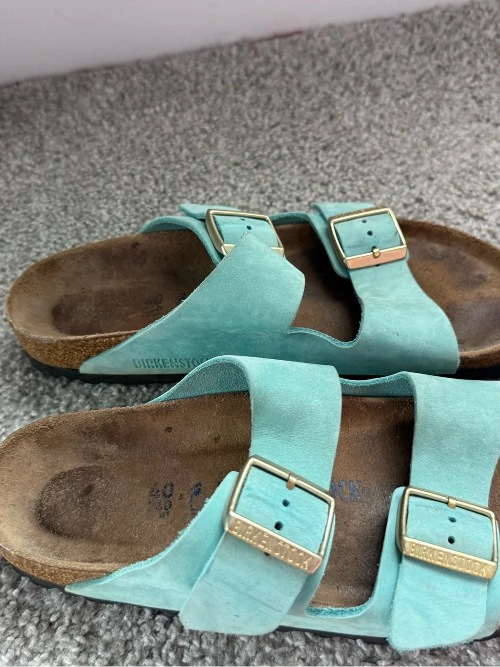 Birkenstock Arizona Womens Turquoise Suede Soft Footbed Women Size 40/9 Us Regul